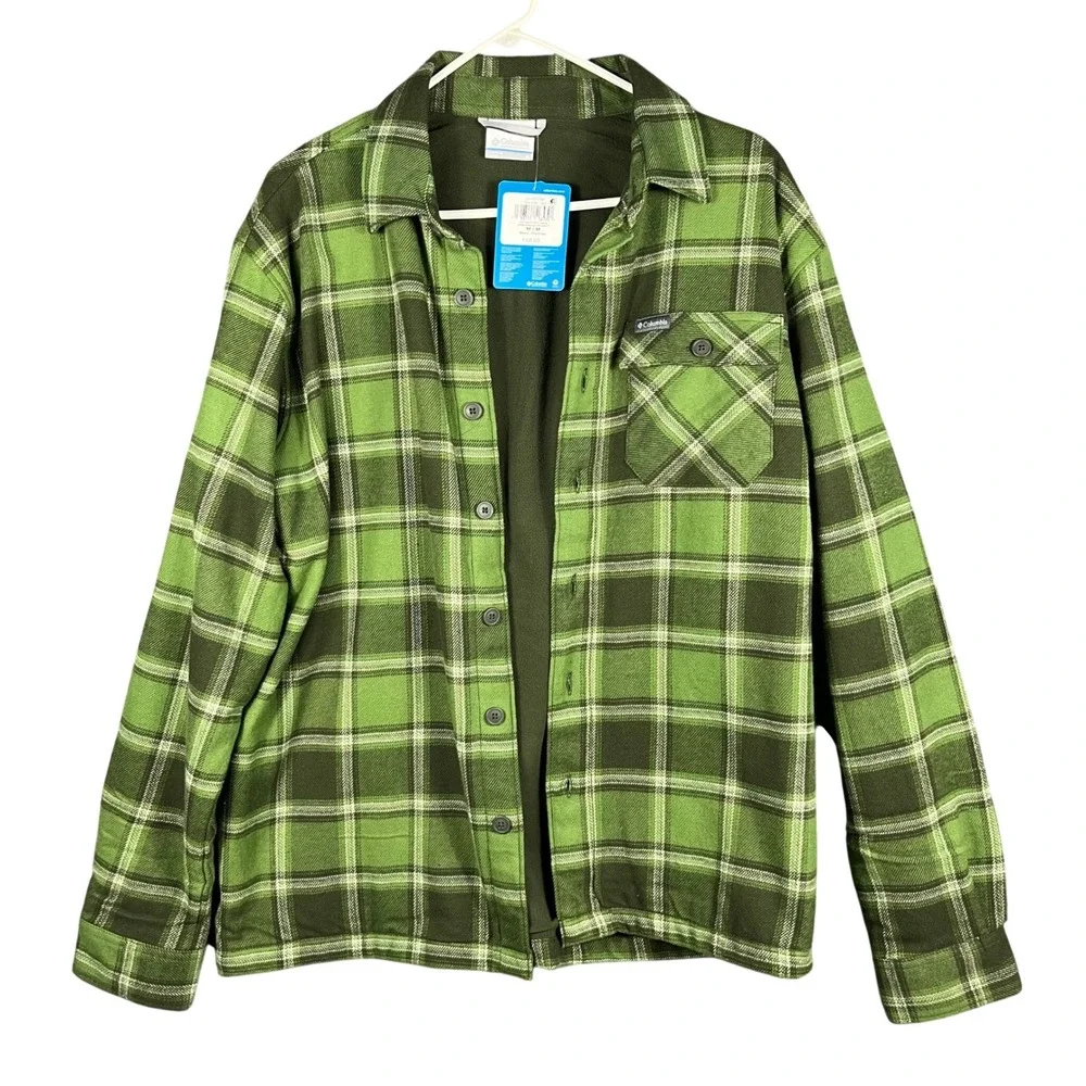 Columbia Men's Hill View Shirt Jacket Green Plaid Fleece Lined‎ Size M Outdoors